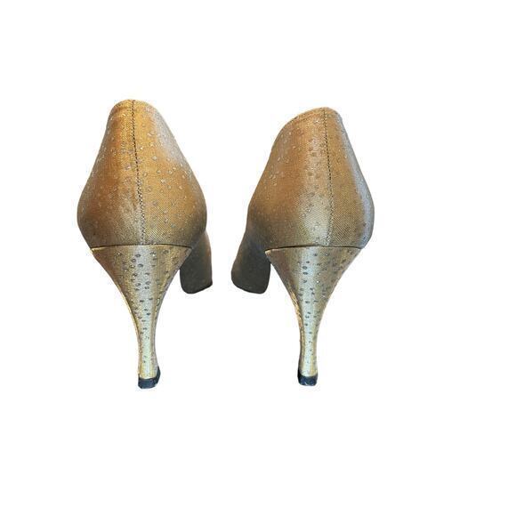 Vintage Stuart Weitzman for Neiman Marcus‎ Champagne Gold & Silver Glitter Pumps - Picture 6 of 14